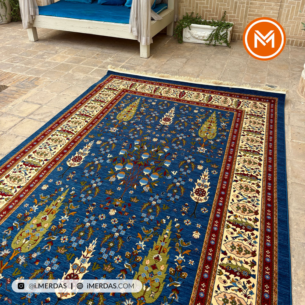 فرش گبه کد 115 قشقایی زمینه آبی نفتی